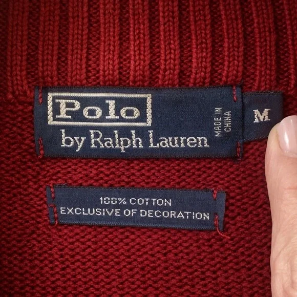 Polo Ralph Lauren Quarter Zip Sweater Mens M Red Cotton Mock Neck Pullover - Picture 2 of 5